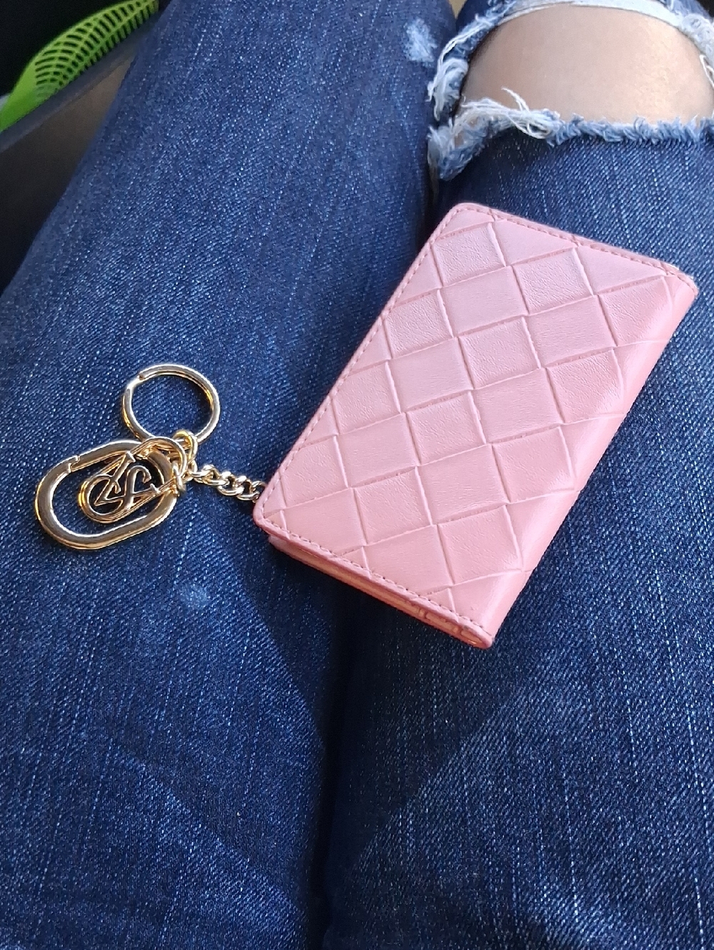 PINK Victoria's Secret Quilted Pink Card and Key Holder with Gold Hardware